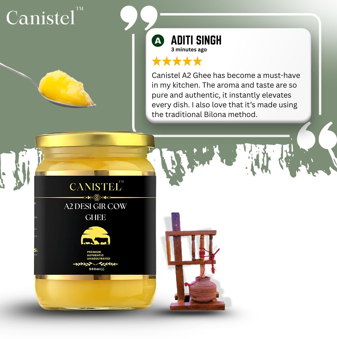 Canistel A2 Desi Gir Cow Ghee | Traditional Bilona Churned | 100% Natural