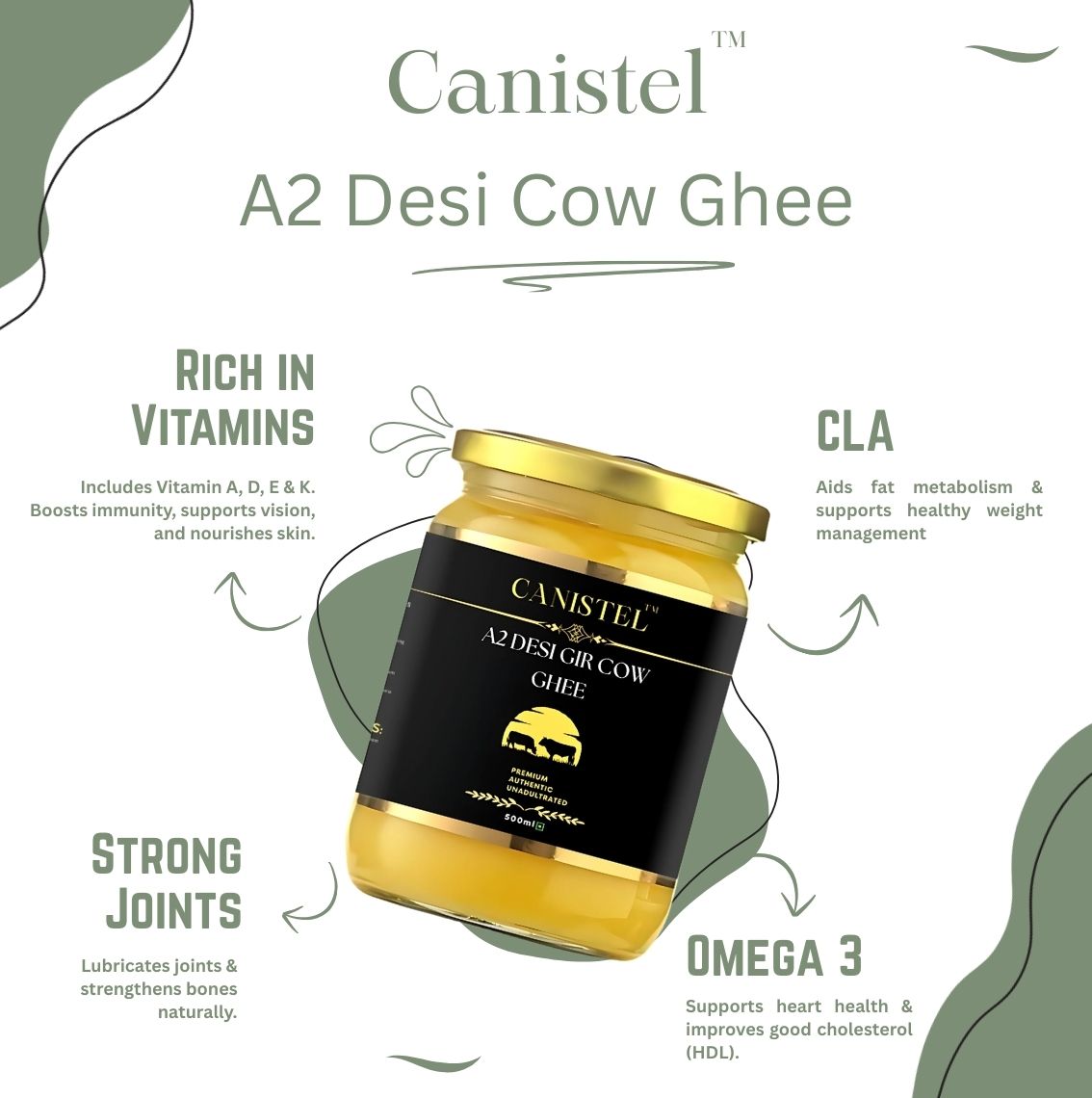 Canistel A2 Desi Gir Cow Ghee | Traditional Bilona Churned | 100% Natural