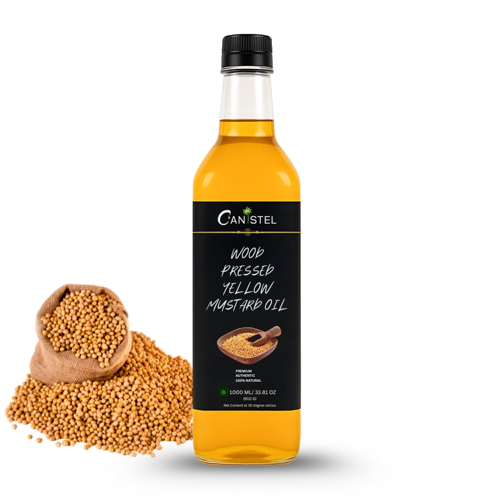 Image of Wood Pressed Yellow Mustard Oil – (1 L Pack) | 100% Natural | Naturally Pressed