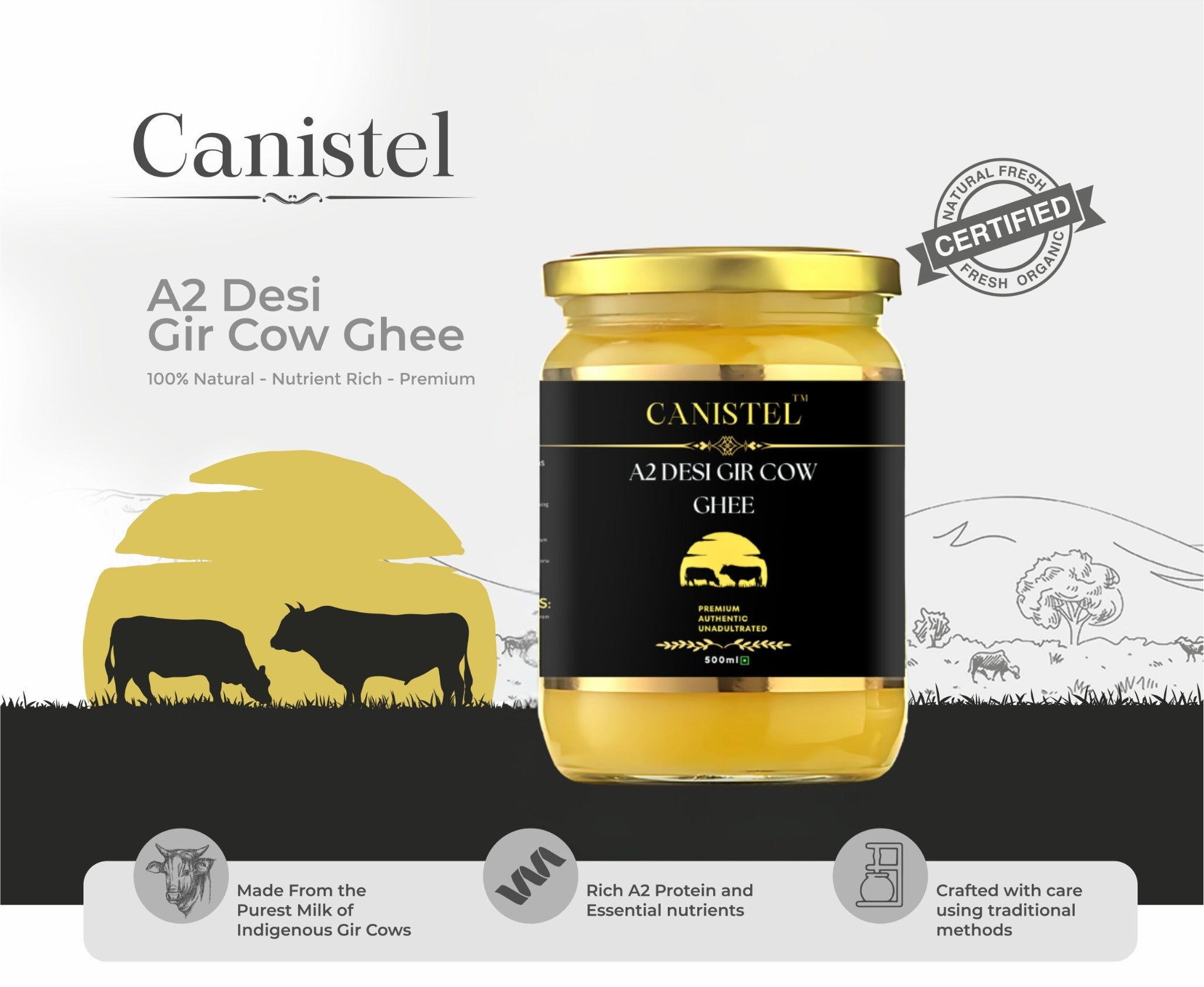 Image of A2 Desi Gir Cow & Sahiwal Cow Ghee Combo | Traditional Bilona Churned (Pack of 2)