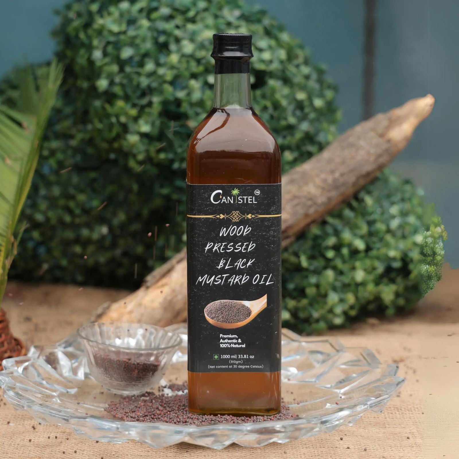 Wood Pressed Black Mustard Oil (1 Litre | Glass Bottle) | Natural - canistelindia