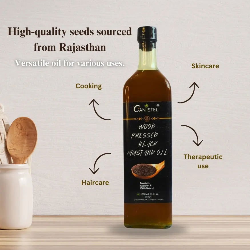 Wood Pressed Black Mustard Oil (1 Litre | Glass Bottle) | Natural - canistelindia
