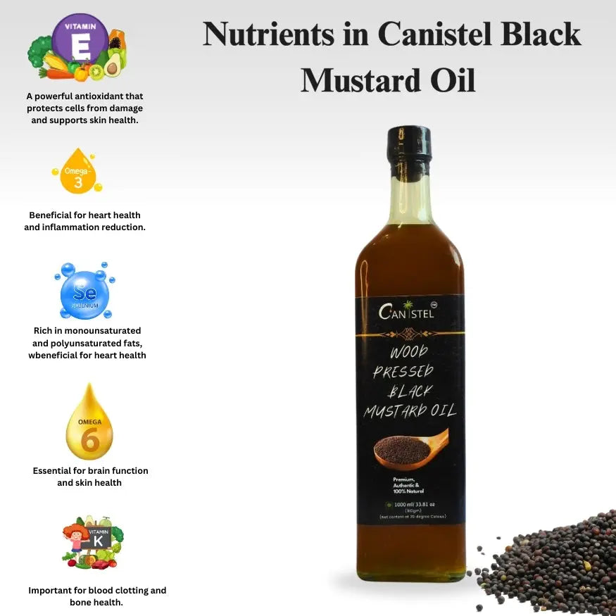 Wood Pressed Black Mustard Oil (1 Litre | Glass Bottle) | Natural - canistelindia