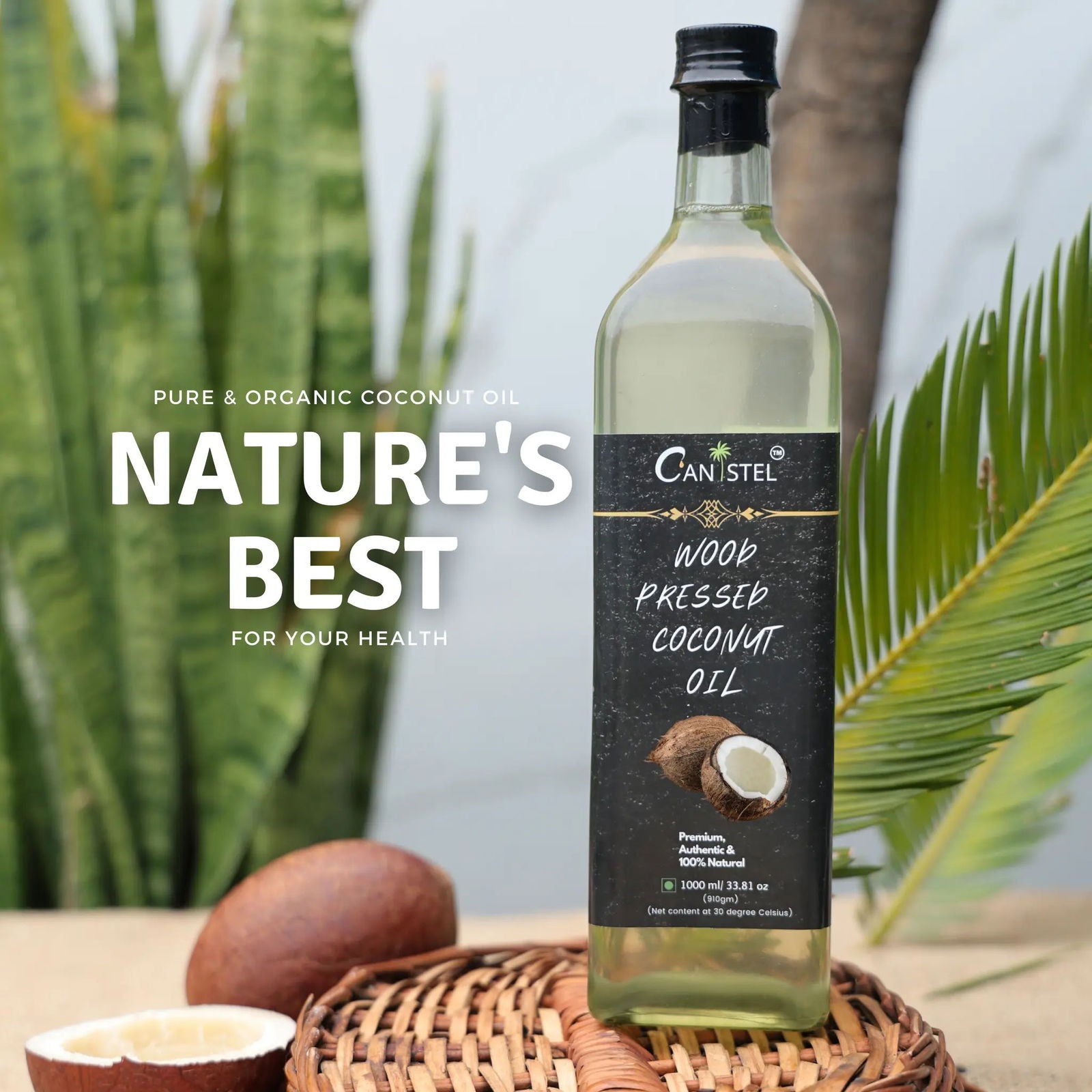 Image of Wood Pressed Coconut Oil (1Litre Glass Bottle) | Natural Coconut Oil - canistelindia