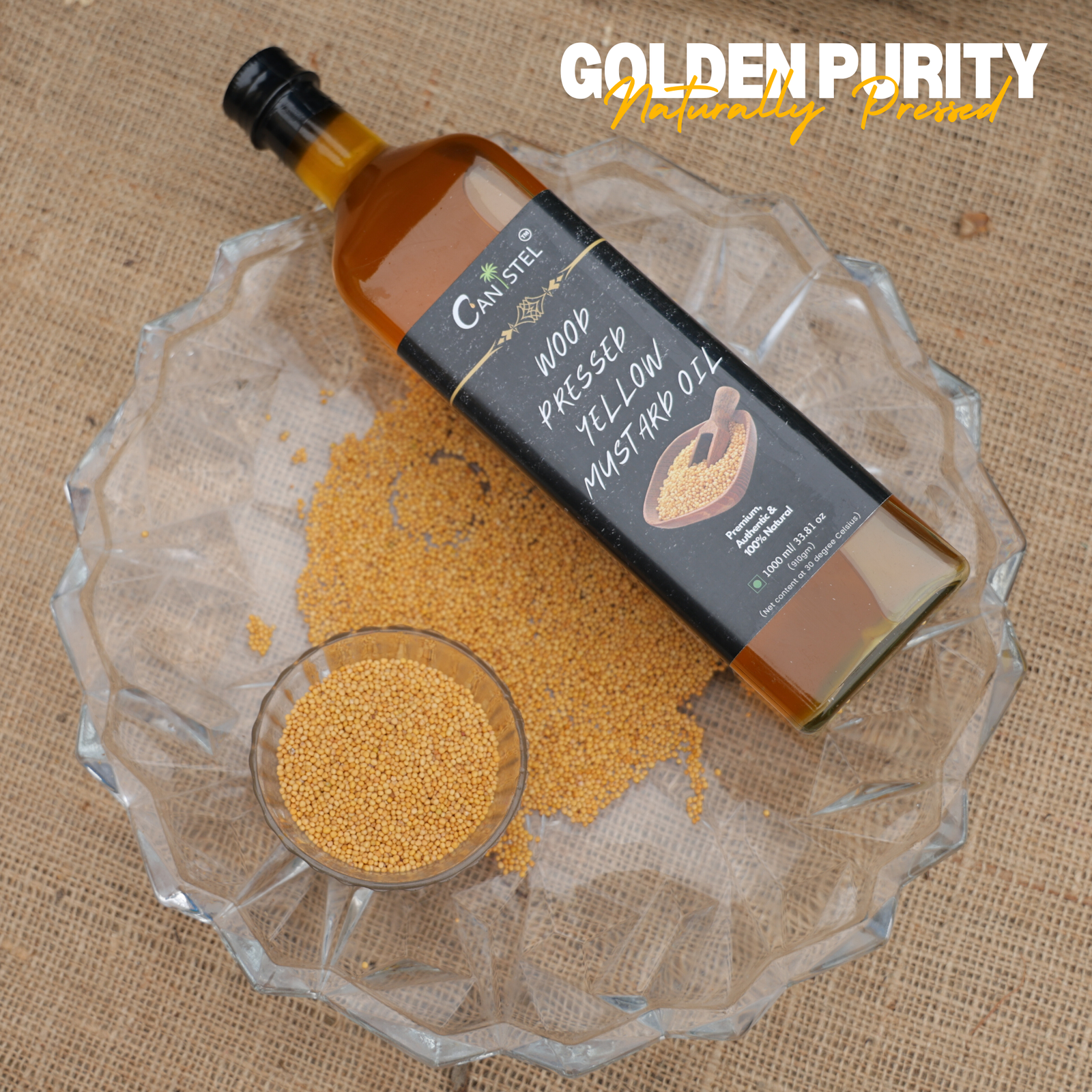Image of Wood Pressed Yellow Mustard Oil – (1 Lt Glass Bottle) | 100% Natural - canistelindia