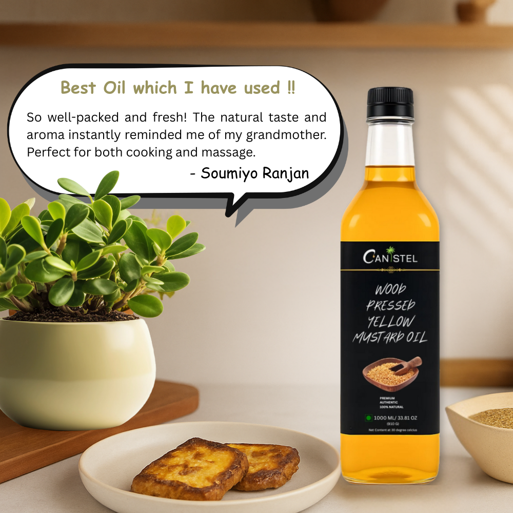 Image of Wood Pressed Yellow Mustard Oil – (1 L Pack) | 100% Natural | Naturally Pressed